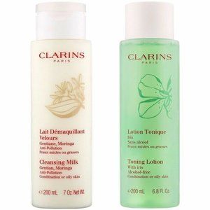 Bundle Lot 2PC New Clarins Cleansing Milk + Toning Lotion 200ml Combination Oily
